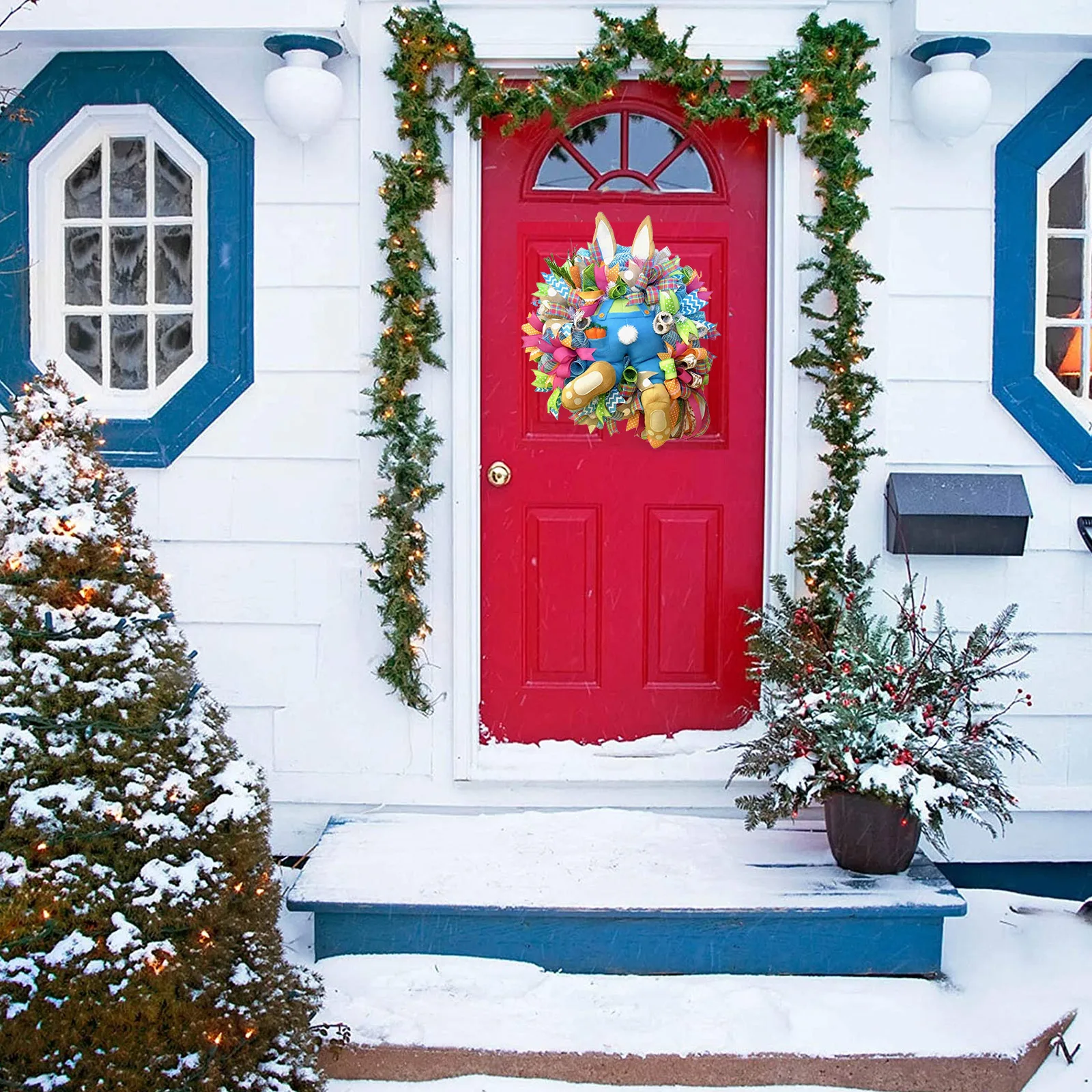 

DIY Easter Bunny Decoration Wreath Funny Rabbit Cartoon Animal Ornaments For Window Door DIY Hanging Garland Holiday Home Decor