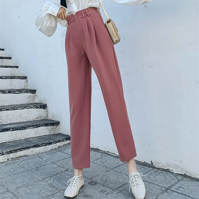 

High Waist Elegant Office Lady Ankle-Length Pants Ladies 2020 New Spring Korean OL Style Women Formal Pants Pockets