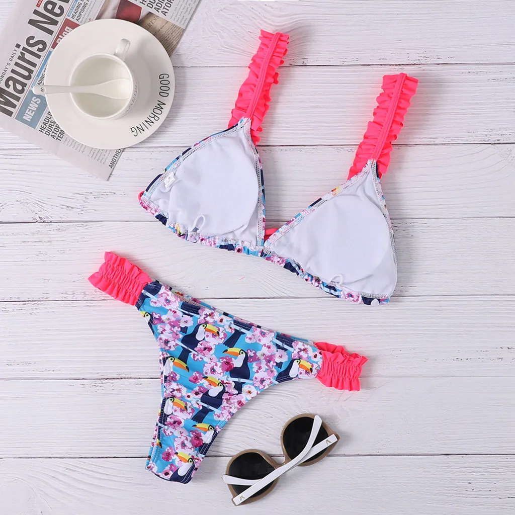 Сексуальное бикини с оборками принт купальник пляжный два предмета танкини пуш