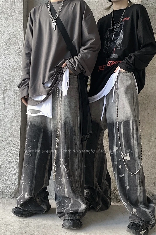 Брюки в японском стиле харадзюку с широкими штанинами свободные джинсовые штаны