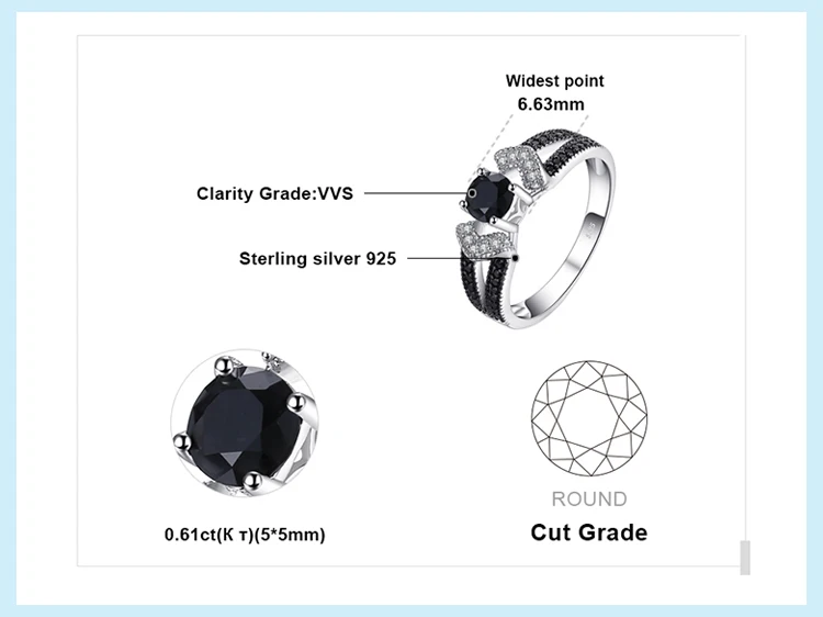Jewelrypalace элегантный 0.8ct естественным черной шпинели Обручальные кольца Кольца для Для женщин из натуральной 925 серебро себе ювелирные изделия