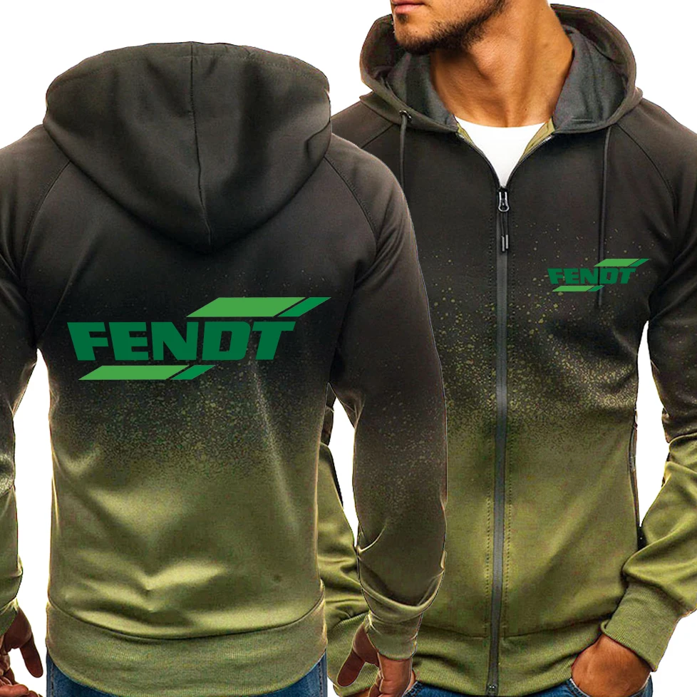 

Spring Hoodies Men Fendt Logo Print Casual Harajuku Gradient Color Hooded Fleece Sweatshirts Zipper Jacket Male Clothing