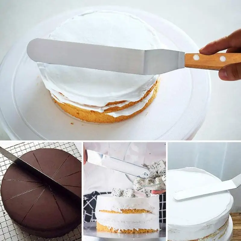 

Butter Cake Cream Spatula With Wooden Handle For Cake Smoother Fondant Baking Pastry Cake Decorating Steel Tool