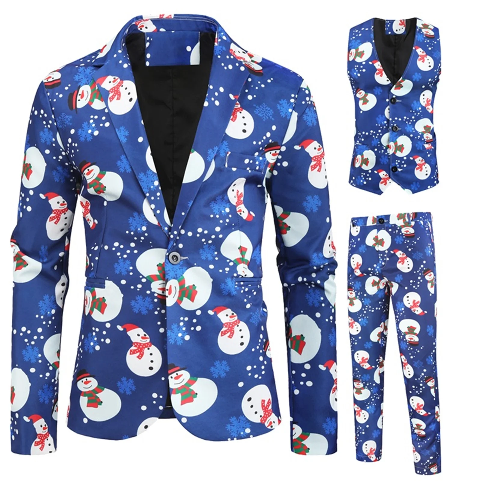 

худи Christmas Men Spring Autumn Casual Set Long Sleeve Snowman Printed Suit Coat Printed Vest Long Pants
