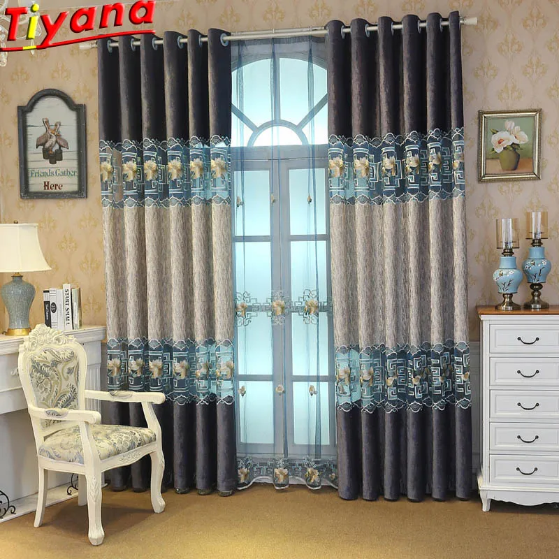 Шторы с вышивкой в европейском и американском стиле занавески на окна тканевые