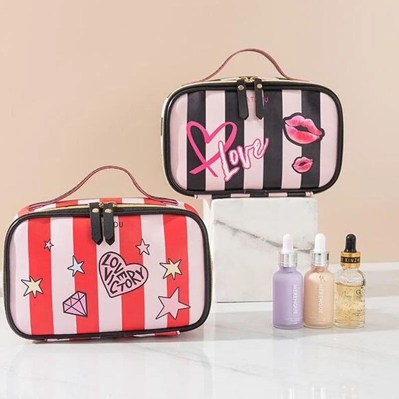 

Leather Portable Women Cosmetic Bag Multifunction Travel Toiletry Storage Organize Handbag Waterproof Female Makeup Case