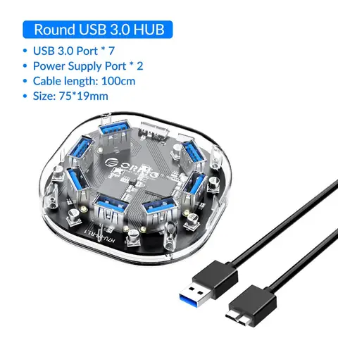 ORICO Transparent Series USB Hub Multi 4 7 Port Hochgeschwindigkeits USB3.0 Splitter mit Micro USB -Leistungsanschluss für den Laptop -PC -OTG -Adapter