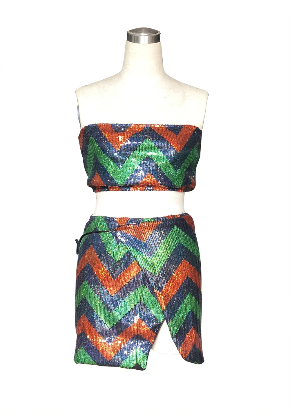 

Sequined Two Piece Set Women Sexy Dres Crop Top and Bodycon Mini Skirt Night Club Outfits