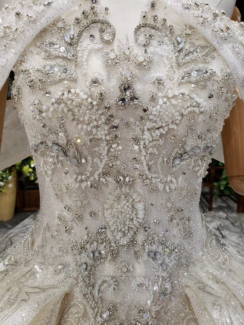 HTL988 vestido de noiva, свадебные платья принцессы, блестящее свадебное платье с открытыми плечами, воротником из бисера, цепочкой, королевским шлейфом, trajes de novia