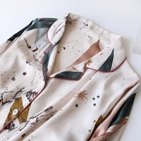 spring and autumn ladies cute cartoon floral viscose fiber pajamas two piece long sleeved home service cotton summer thin shorts