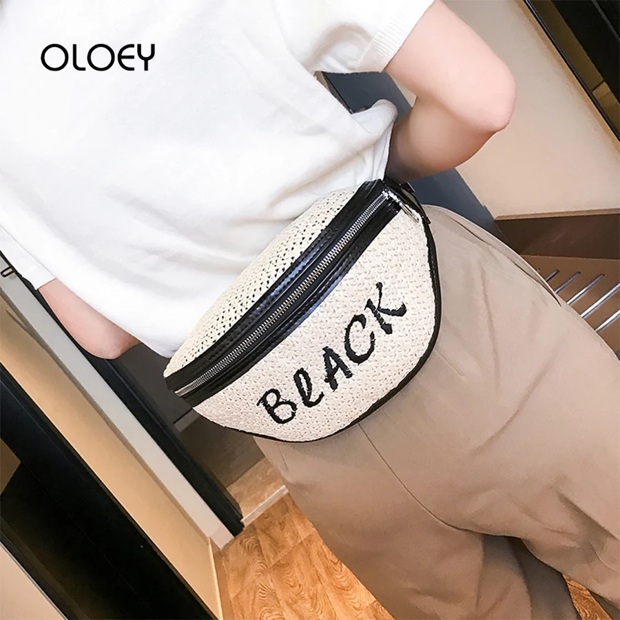 Модная забавная сумка для женщин соломенный Плетеный поясной кошелек Женская