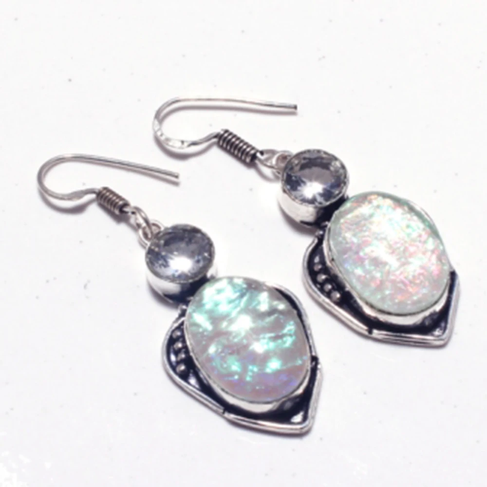 

Dichroic Glass Silver Overlay on Copper Earrings Hand made Women Jewelry Gift