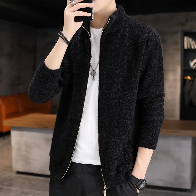 

Men's brand autumn winter knitted cardigan jacket 2021men fashion casual solid color ferret knitted jacket cardigan sweater coat