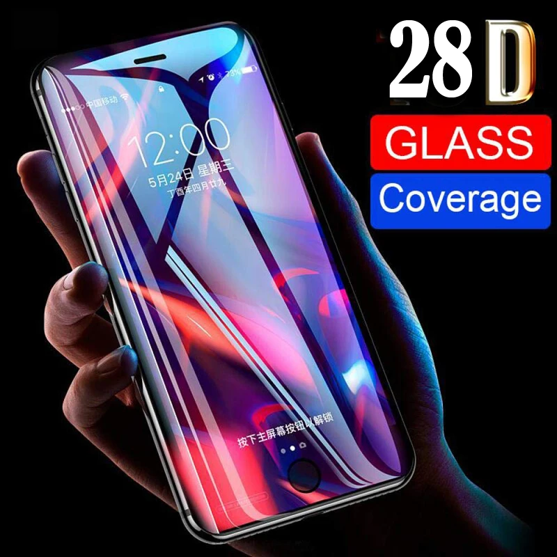 28D полное покрытие из закаленного стекла для iPhone 7 8 Plus 6 6S X XR XS Max Защитная пленка для экрана Замена клея