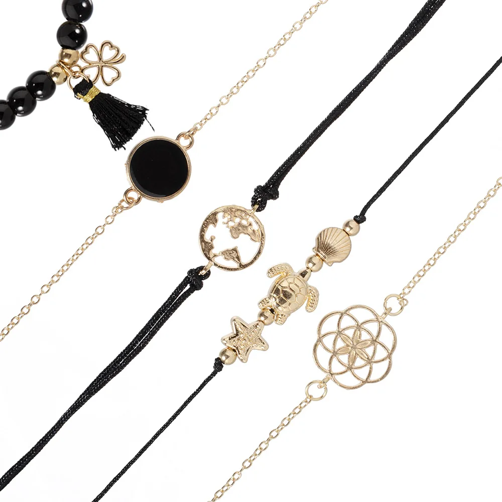 5 шт./компл. черные браслеты с кисточками и бусинами женские подарки на свадьбу