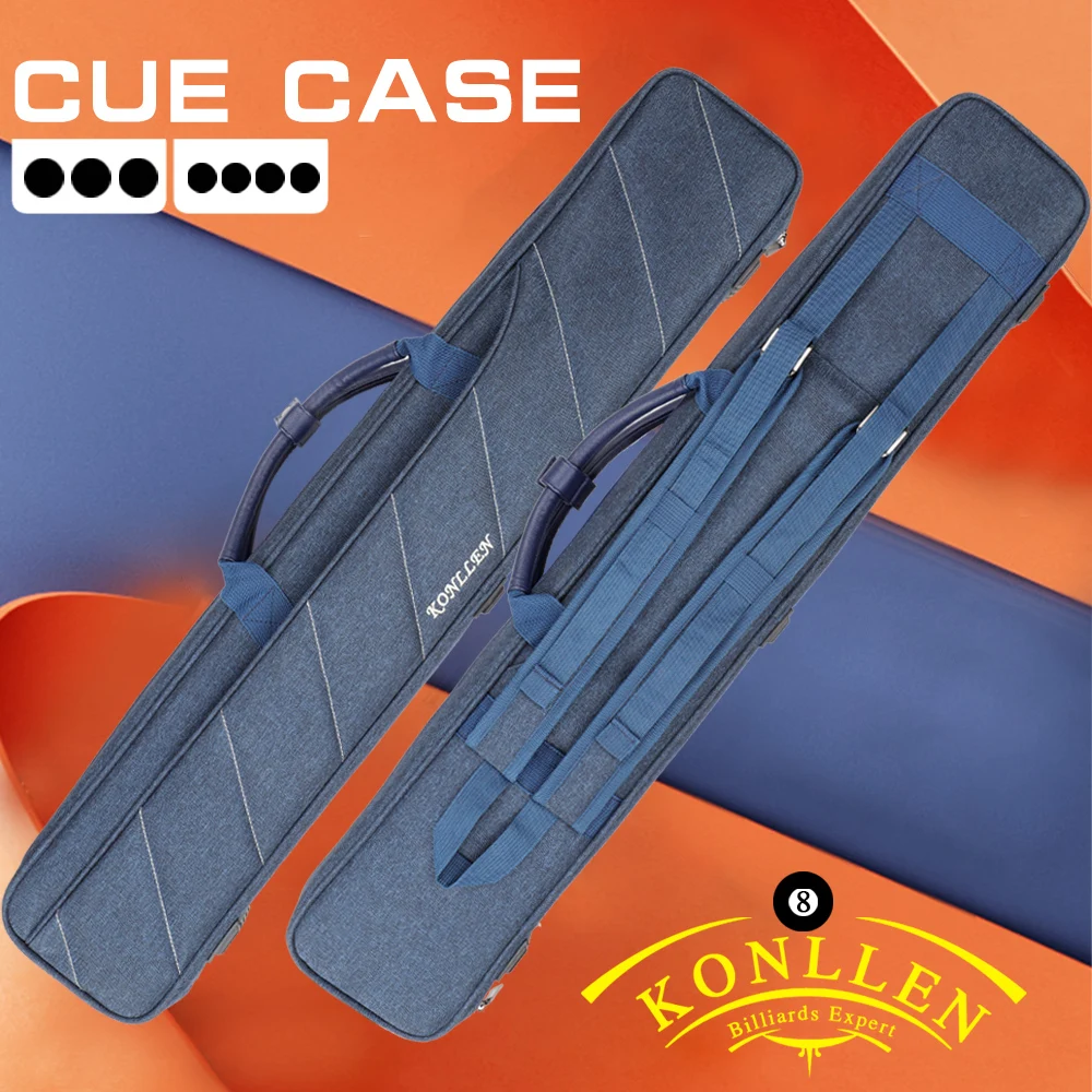 KONLLEN 7 Holes Billiard Cue Case 3 Butts 4 Shafts Blue Black High Capacity Oxford Canvas Bag Carry Sturdy Wear-resistant Case