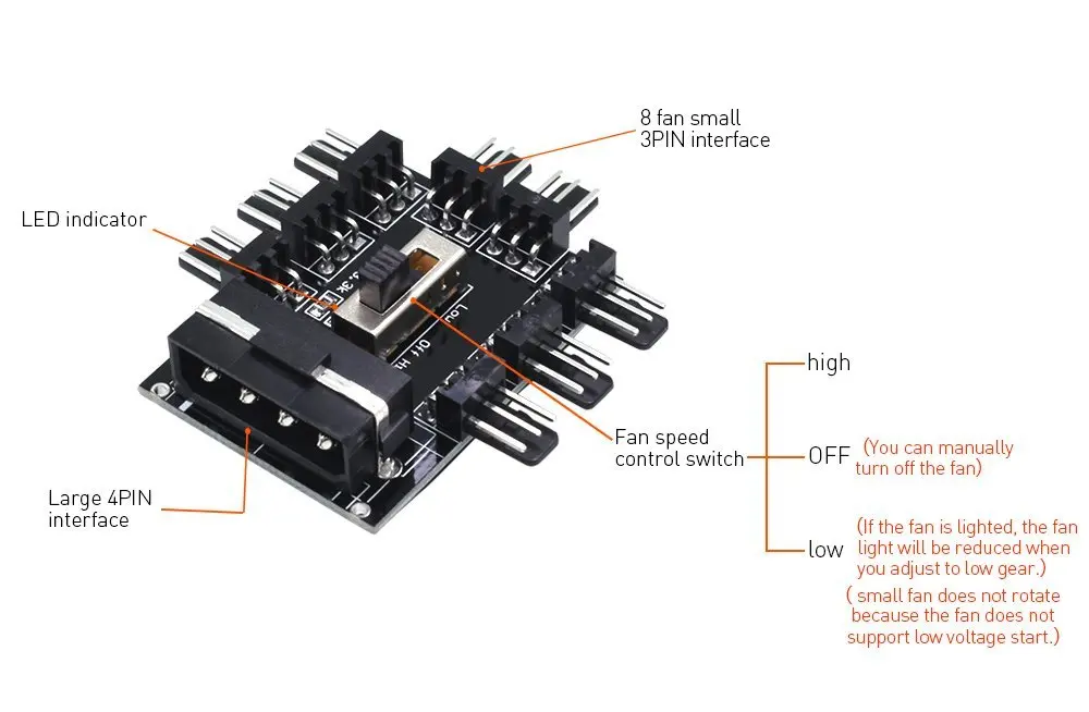 8-портовый кулер охлаждающий вентилятор разветвитель кабель 12 В PWM SATA 4-контактный