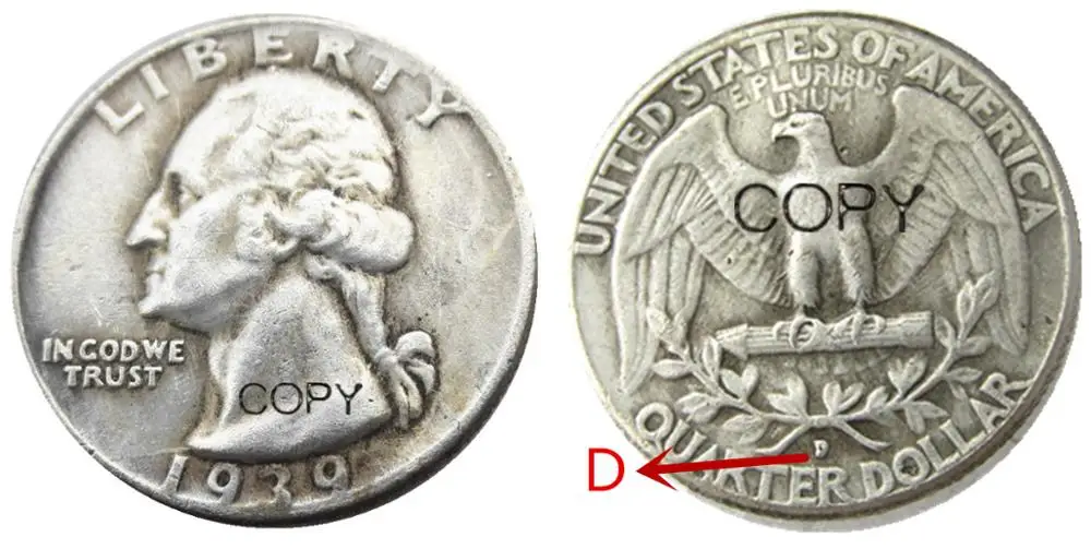 

US 1939D Washington Quarter Silver Plated Copy Coin