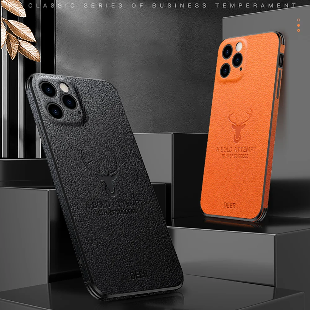 

Luxury Leather Texture Square Frame Case on For iPhone 12 11 Pro Max Mini iPhone X XR XS Camera Protection Shockproof Cover