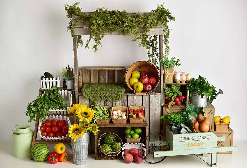 

Photography Backdrop Fruits Vegetables Shelf Newborns Kids 1st Birthday Shower Decor Photo Background Studio Photocall PropW4791