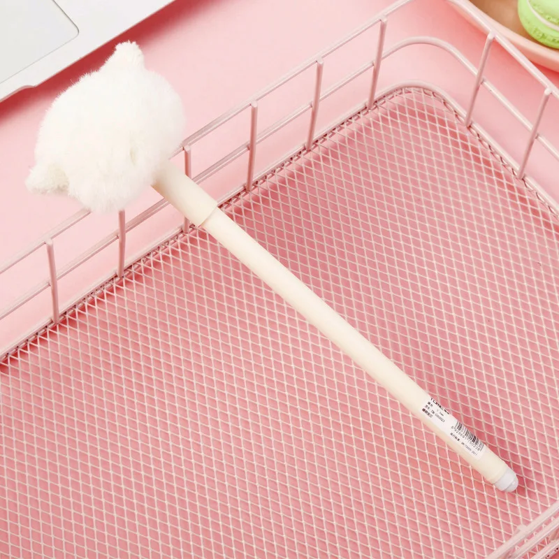 

MRGBEST Creative Cute Pompom Gel Pen Korean Plush Cat Student 0.5mm Signature Pen Girl Student Kawaii Stationery Writing Tools