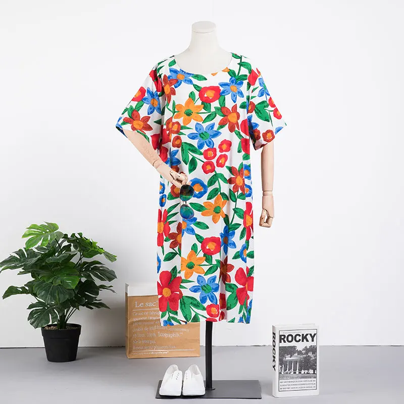 Платье-рубашка летние платья DIMANAF женское с цветочным принтом хлопковый сарафан