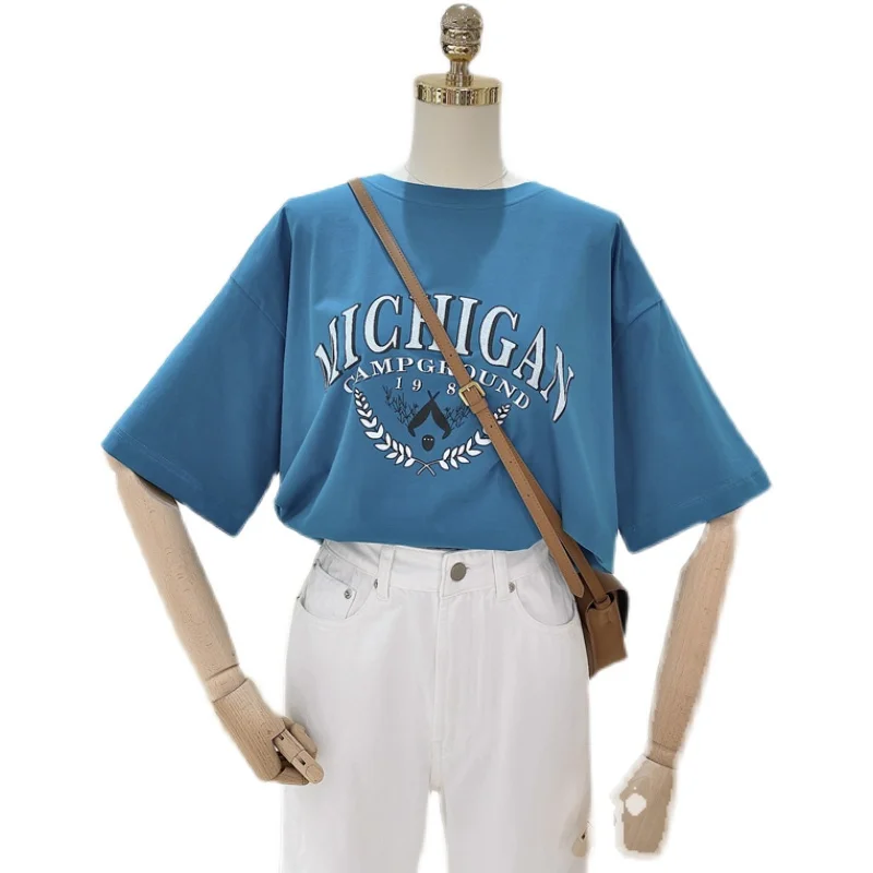 

Simple Letters Spring and Summer All-Match Korean Style Loose Large Size Short Sleeve Bottoming Shirt T-shirt Women's Inner Wear