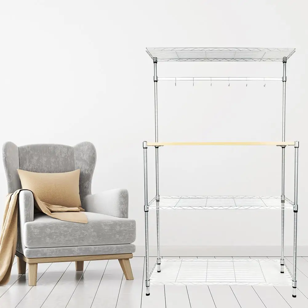 

4-ярусный выставочный стенд порошковое покрытие Бейкер Стойку Серебряный микроволновая печь для микроволновой печи с доска из древесно-вол...