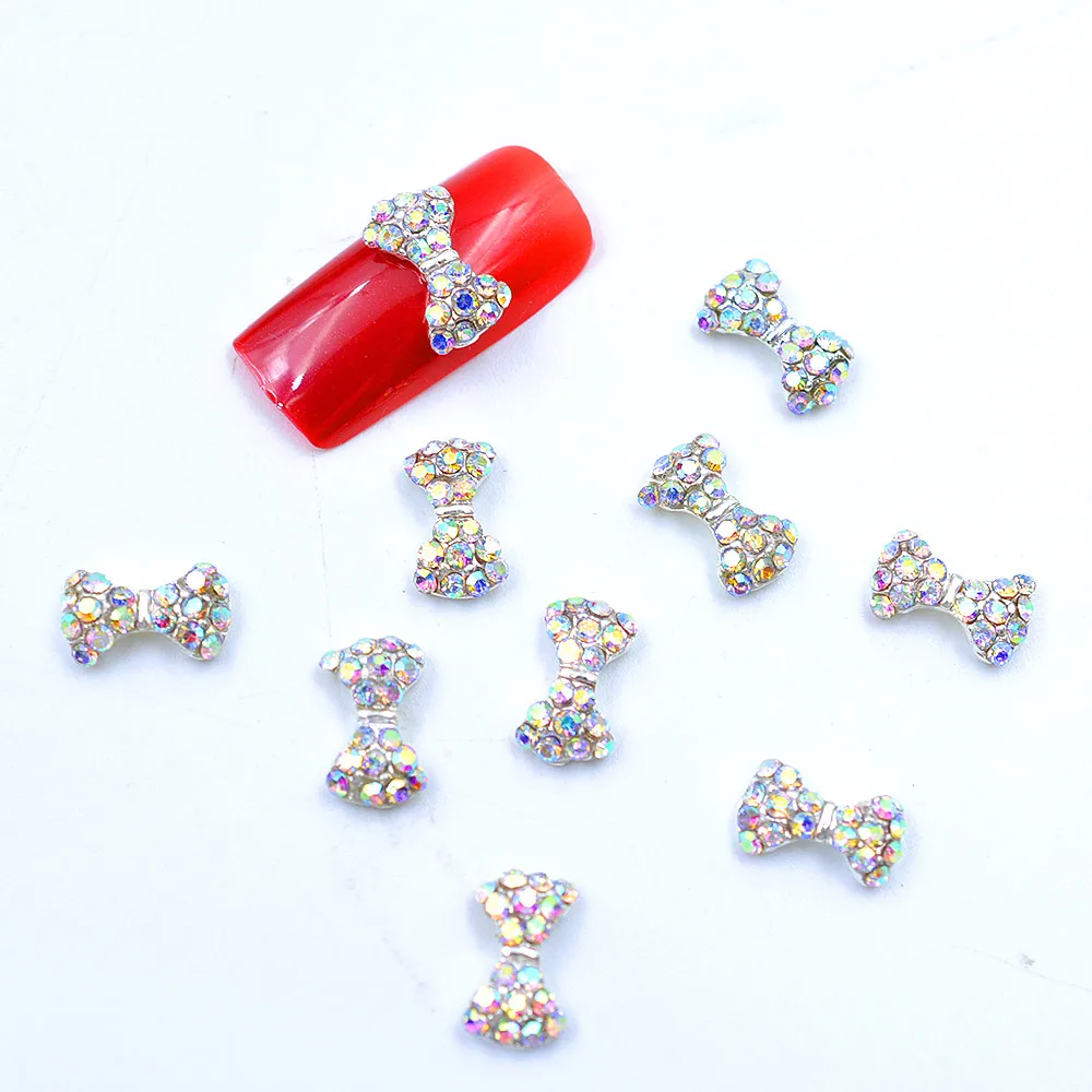 

10pcs/pack DIY Metal Manicure Bowtie 3D Alloy Butterfly Shiny Rhinestone Bowtie Festival Nail Decorations