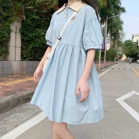 cartoon bear fluffy sleeve lapel kawaii dress womens summer a line mini skirt plus japanese style womens dress