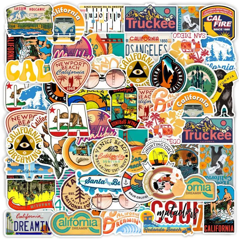 

50Pcs NEW American California cartoon Stickers For Suitcase Skateboard Laptop Luggage Fridge Phone Car Styling DIY Decal