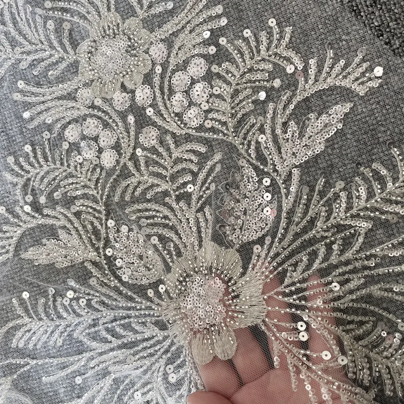 

44CM*54CM Silver Embroidery Beaded Sequins Appliques, Wedding and Evening Dress Flower Accessories RS2362