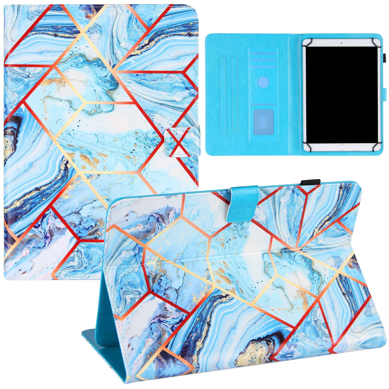 

Universal 10 Inch Tablet Case Cover,Geometric Marble Texture Leather Folding Folio E-Books Cases Stand with Card Slot Pen Holder