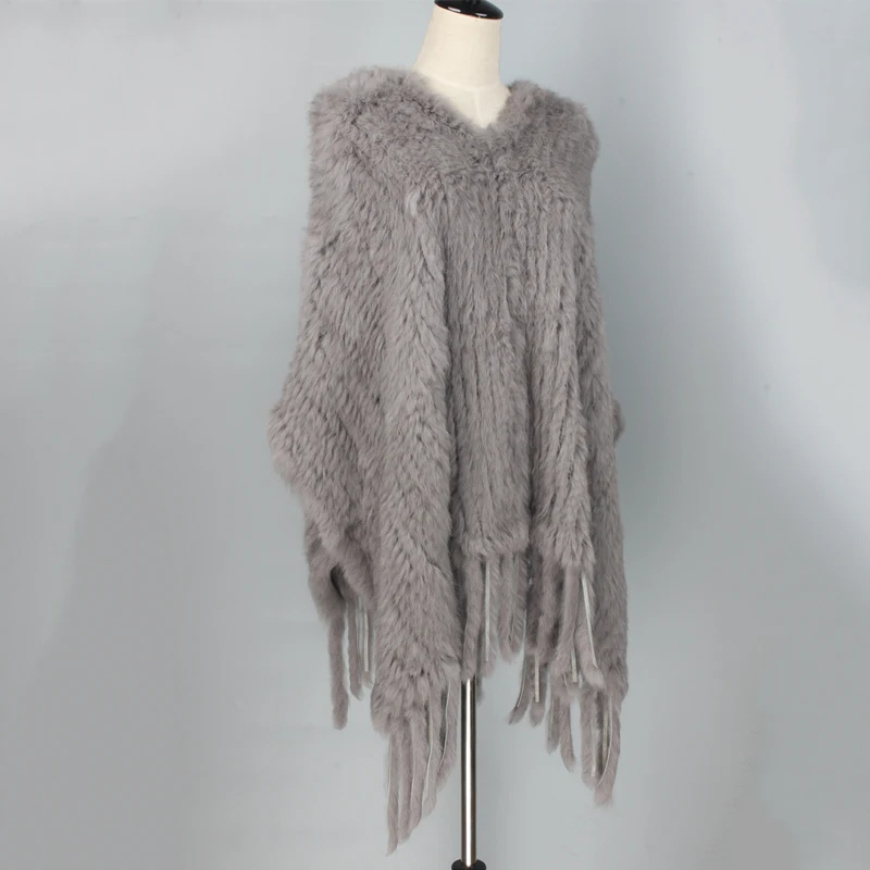 Новинка искусственное пончо с кисточками из кроличьего меха вязаное пальто шарф