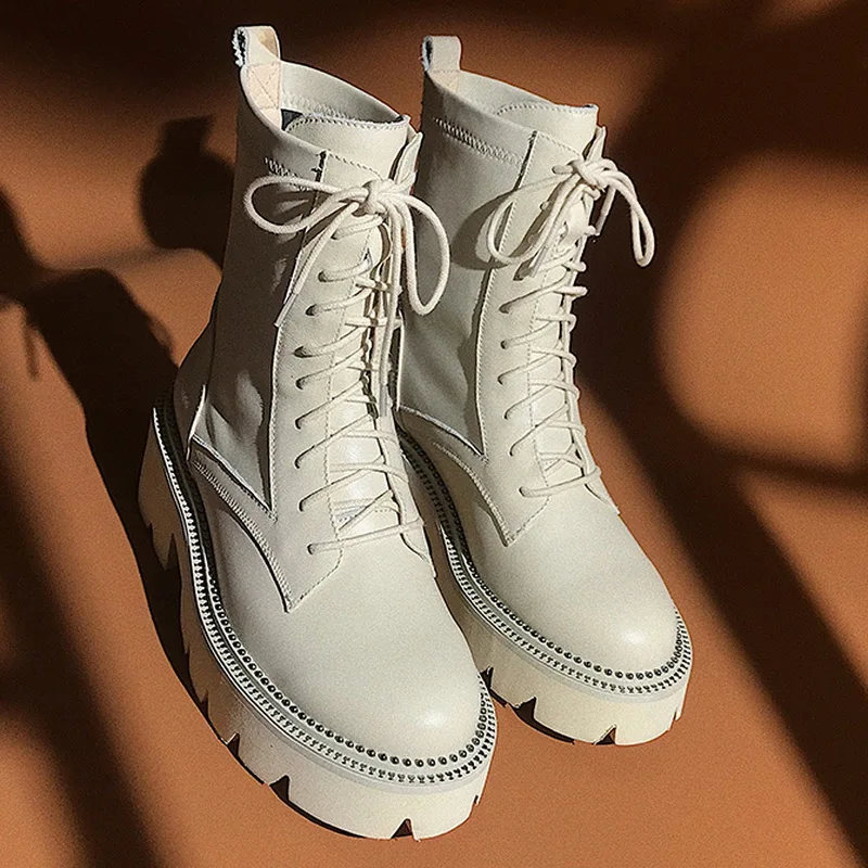 Сапоги на платформе Женская зимняя обувь шнуровке Zapatos De Mujer с круглым носком Botas