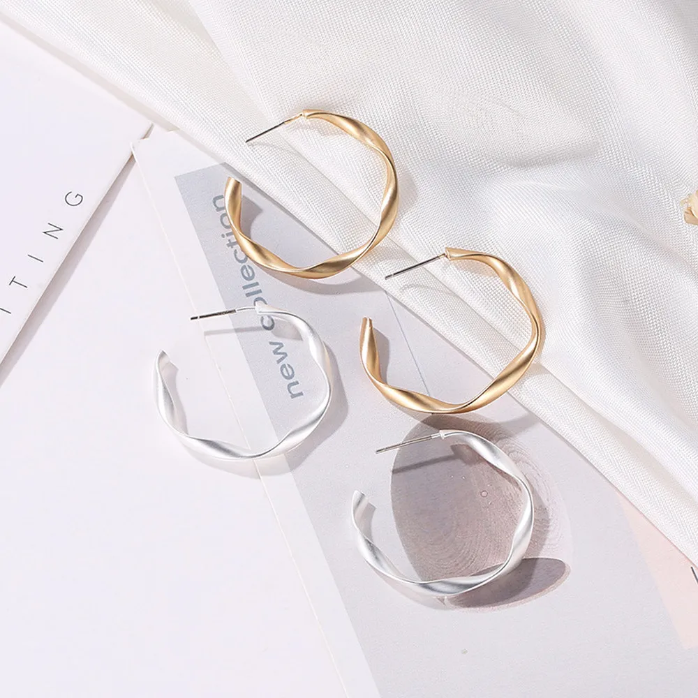 

Punk Rock Minimalist Geometric Distortion Gold Alloy Round Circle Hoop Earrings Big Round wave for Women gift Fashion Jewelry #
