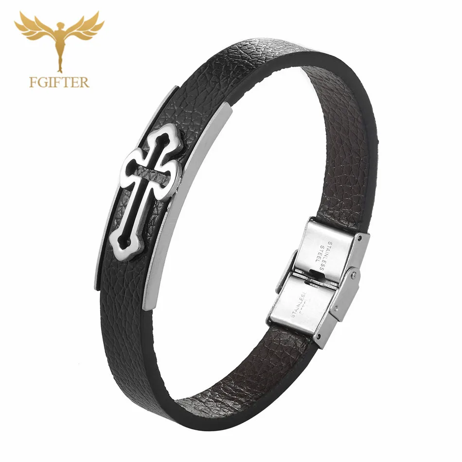 Мужской кожаный Браслет-манжета из нержавеющей стали | Украшения и аксессуары
