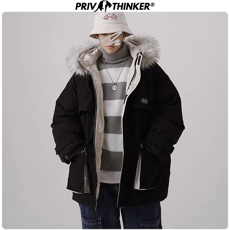 Privathinker, женский большой меховой воротник,, зимняя парка с капюшоном, пальто, Мужская теплая утолщенная куртка, Мужская Уличная одежда, Корейская верхняя одежда, парки