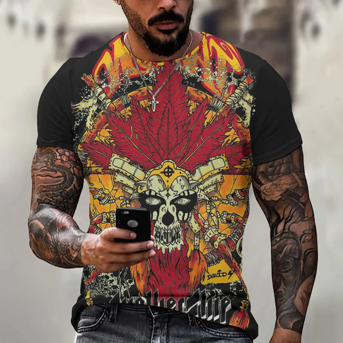

Fashionable Summer 3D Printing Chiefs Skull Male T-Shirt Grim Reaper Skeleton Pattern Street Personality Wild Loose Oversize 6XL