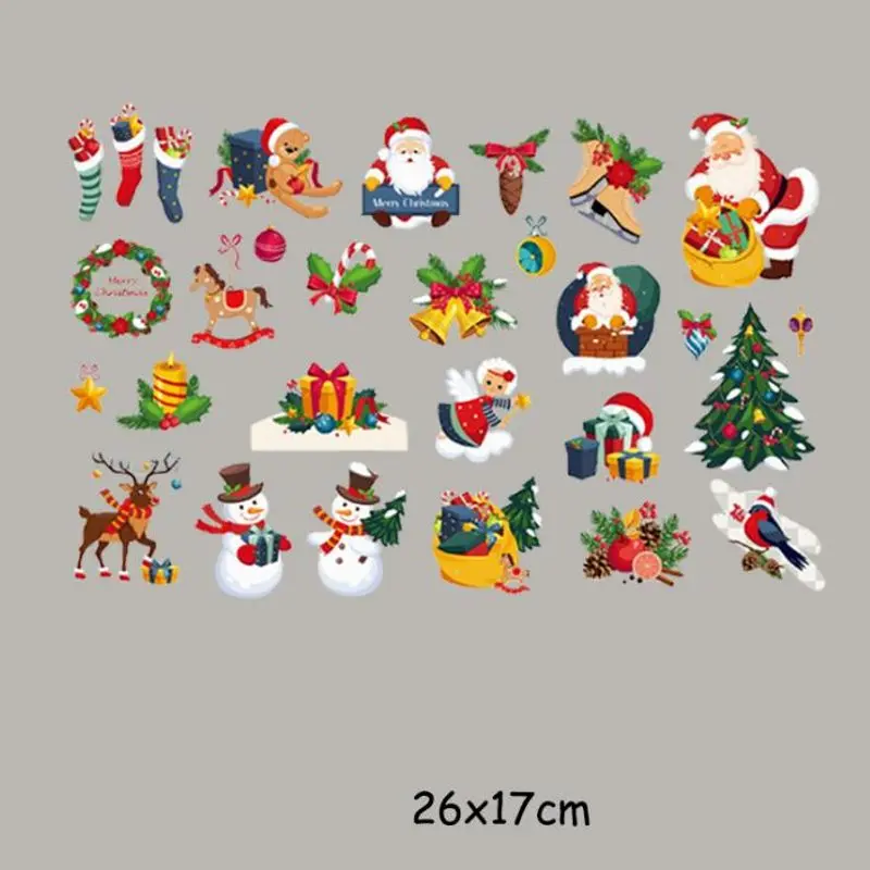 

26x17cm Cute Merry Christmas Iron On Patches For DIY Heat Transfer Clothes T-Shirt Thermal Stickers Decoration Printing
