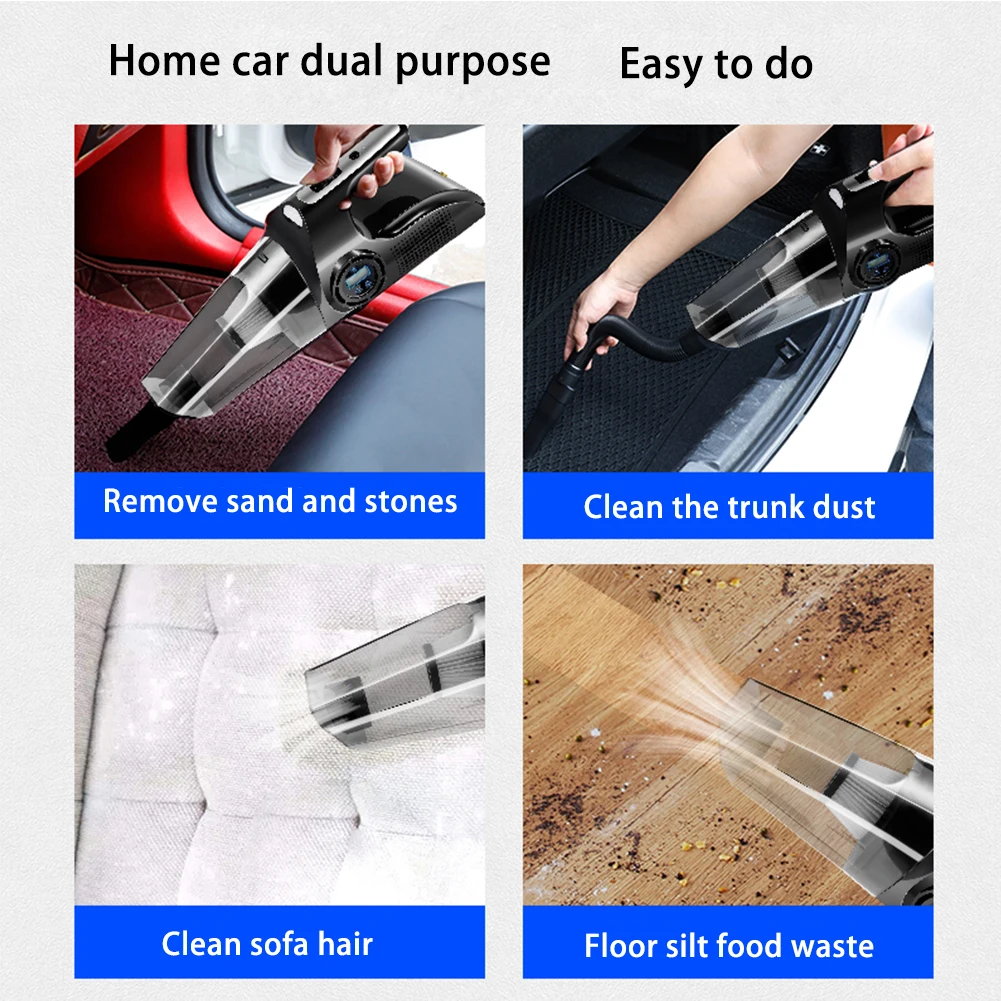 

Handheld Car Vacuum Cleaner LCD Digital Display Car Wireless Rechargeable Vacuum Cleaner Wet and Dry Portable Inflatable