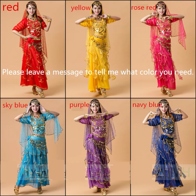 6pcs Новинка, Женский костюм для танца живота, костюм Болливуда, индийское платье, платье для танца живота, женский костюм для танца живота, набор, 7 цветов - Цвет: 6pcs