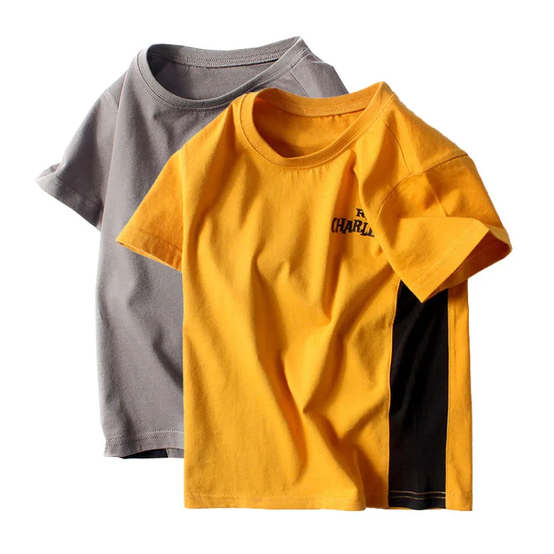 

4-12Age boys girls clothes summer sweatshirt T-shirt cotton cartoon letter printing hit color Korean quality children's clothing