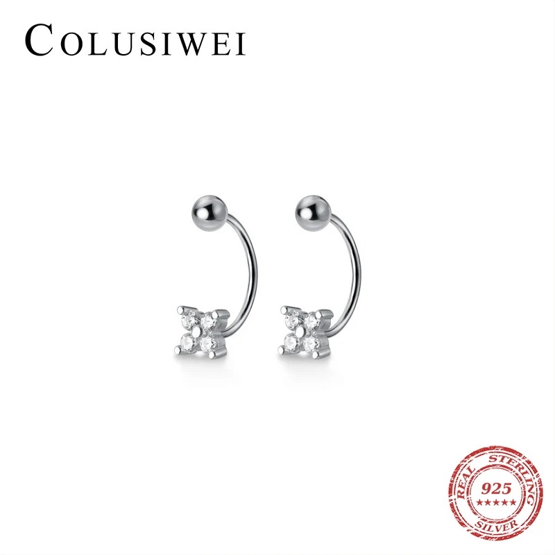 

Colusiwei New 925 Sterling Silver Shining Zircon Flower Clover Anti-Allergy Stud Earrings for Women Hook Earrings Fine Jewelry