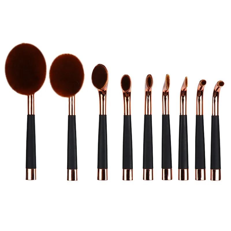 9PCS ROSE GOLD 9 шт. пудра розовое золото набор кистей форма овальный кристалл набор кистей для макияжа Профессиональные тональные наборы кистей для пудры DFDF - Handle Color: 9PCS ROSE GOLD