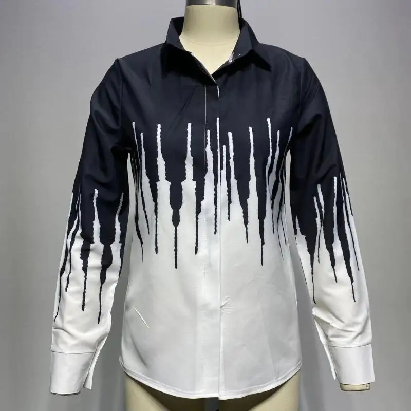 Женская блузка на осень и зиму темпераментная рубашка с отворотом вышивкой в