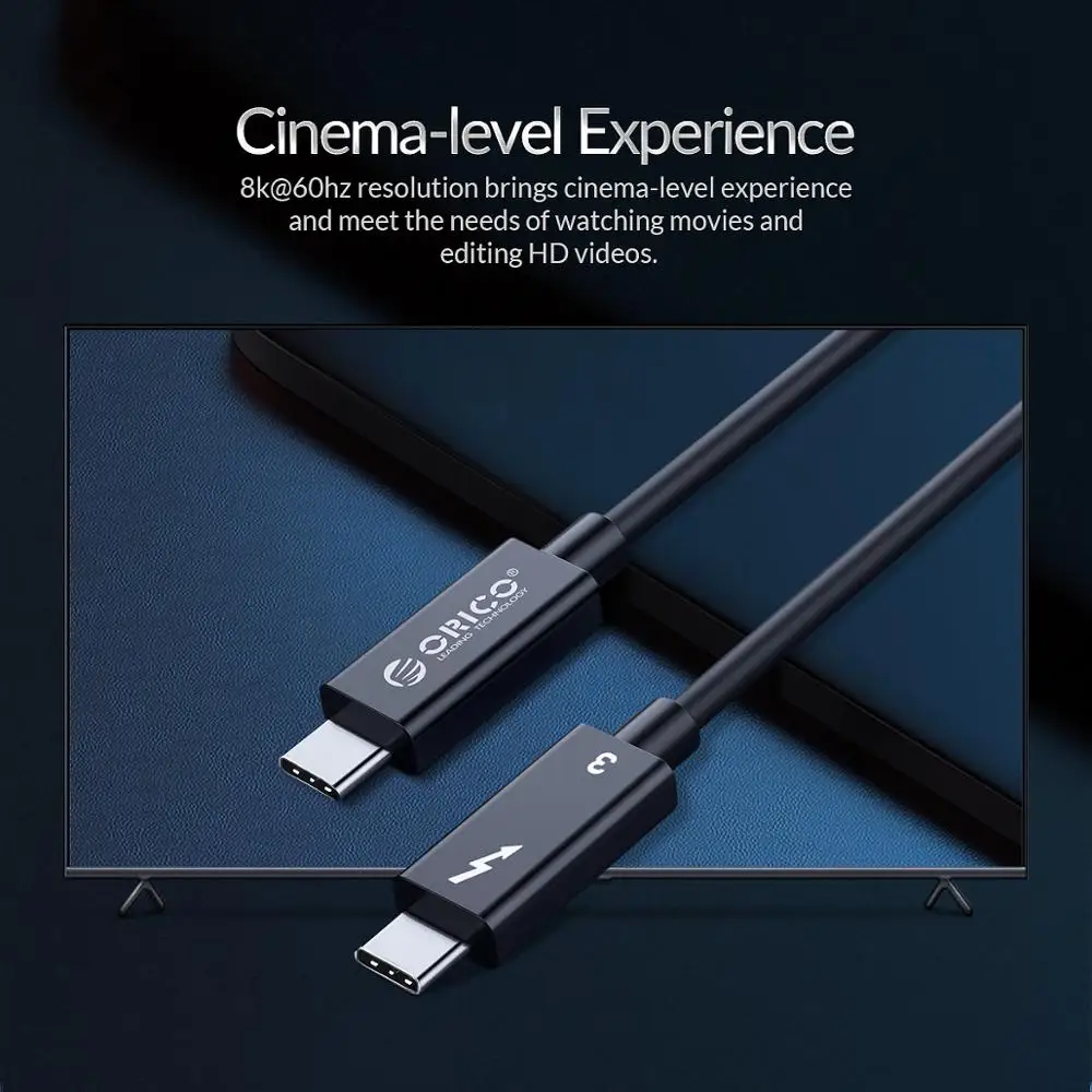 Кабель ORICO USB C к Thunderbolt3 40 Гбит/с быстрая зарядка 5A PD 100 Вт 8K 60 Гц HD видео для MacBook