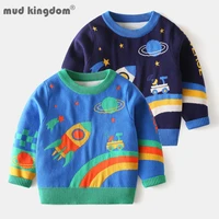 mudkingdom little boys crew neck sweater space pattern cartoons for kids tops autumn winter thick cute children clothing line