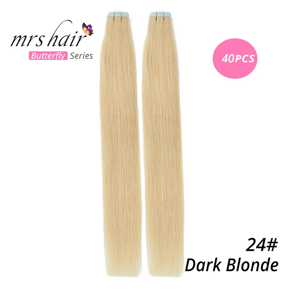Mrshair Клейкие ленты в Пряди человеческих волос для наращивания 1" 18" 2" 22" 2" машина сделала Волосы Remy на Клеящие средства Клейкие ленты pu кожа утка Невидимый 20 штук - Цвет: #24