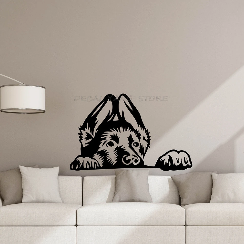 Фотообои с изображением немецкой овчарки забавного щенка двери окна виниловые